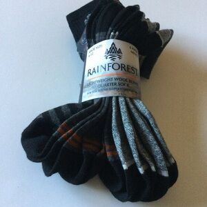 RAINFOREST MENS 6 PAIR PACK LIGHTWEIGHT WOOL BLEND QUARTER SOCKS GRAY BLACK OS